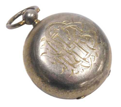 A Victorian silver sovereign case, of pocket watch form, monogram engraved, hallmarks worn, 0.70oz.