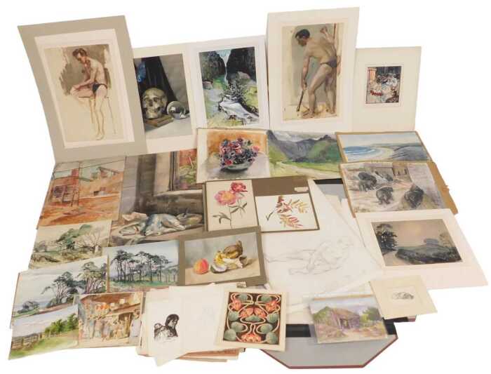 Norah Pearse (1890-1981). A portfolio of still life studies, landscapes, and figural works,...