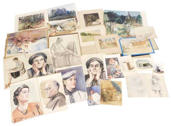 Norah Pearse (1890-1981). A portfolio of still life studies, landscapes, and figural works,...