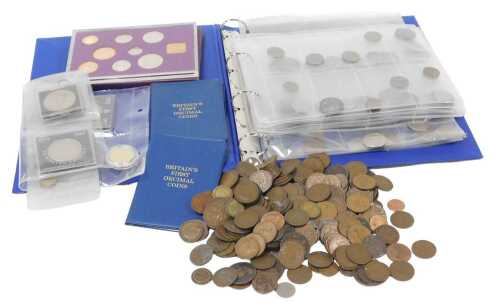 Victorian and later copper coinage, silver and European coinage, including a George V half crown,...
