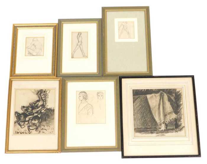 Norah Pearse (1890-1981). A folio of landscapes, some mounted, nude studies, framed, and a...