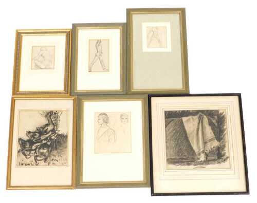 Norah Pearse (1890-1981). A folio of landscapes, some mounted, nude studies, framed, and a...