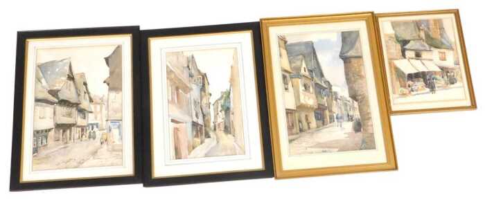 Norah Pearse (1890-1981). Continental street scenes, with figures, watercolours, unsigned, 25cm...