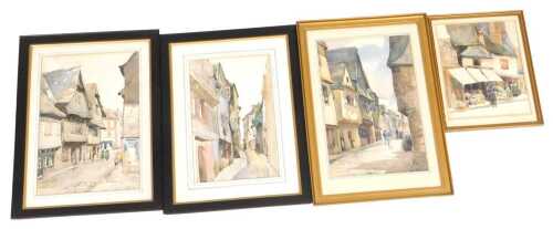 Norah Pearse (1890-1981). Continental street scenes, with figures, watercolours, unsigned, 25cm...