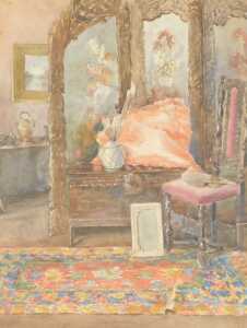 Norah Pearse (1890-1981). Interior scene with a screen, coffer and a chair, on a rug,... - 3