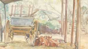 Norah Pearse (1890-1981). Farmyard scene with resting cattle and a cart, watercolour, unsigned,... - 2