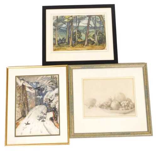 Norah Pearse (1890-1981). Landscape looking through trees, watercolour, signed, 24cm x 34.5cm,...