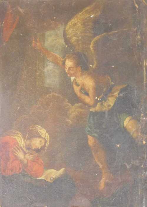 Continental School (18thC). The Annunciation, oil on canvas board, 31.5cm x 29cm.