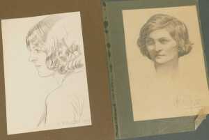 Leon Rogers (mid 20thC). Head and shoulders portraits of ladies, pair of pastels, signed, dated... - 7
