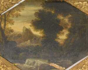 Continental School (18thC). Landscape with a waterfall, oil on board, 17.5cm x 22cm, Edwin... - 2