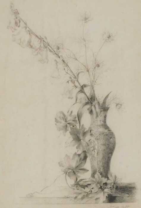 Harriet Jane Neville-Rolfe (1850-1928). Still life of flowers in a vase, titled D'apr&egrave;s Nature,...