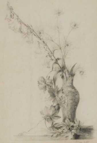 Harriet Jane Neville-Rolfe (1850-1928). Still life of flowers in a vase, titled D'apr&egrave;s Nature,...