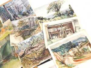 A portfolio of artwork, by Norah Pearse, Leon Rogers, etc., watercolour, and ink, including... - 2
