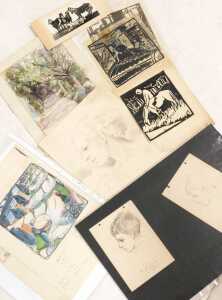 A portfolio of artwork, by Norah Pearse, Leon Rogers, etc., watercolour, and ink, including... - 4