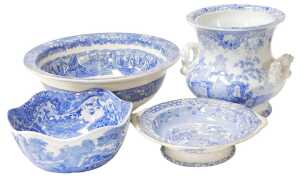 An early 19thC Ridgewood blue and white Verona pattern urn, of campana form, printed mark, 25cm...