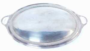 An Edward VII silver twin-handled tray, of oval form, with leaf decoration to each handle, and... - 4
