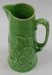 A Ridgway relief moulded green glaze jug, of cylindrical tapering form, decorated with leaves,... - 2