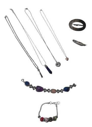 A group of silver and other jewellery, comprising a silver heart shaped pendant and chain,...