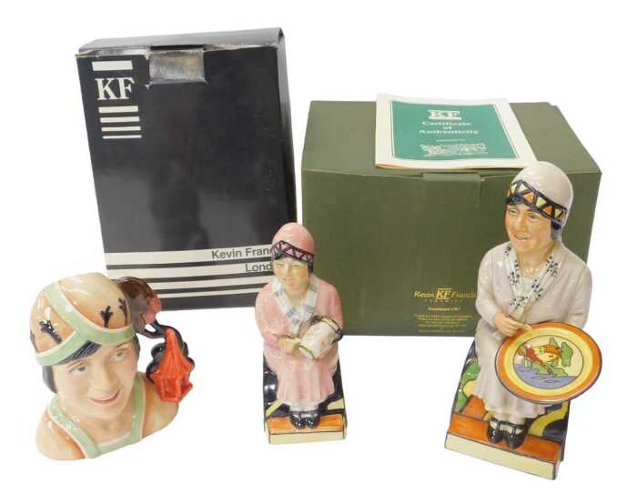 Three Kevin Francis Ceramics Clarice Cliff related items of pottery, comprising a Clarice Cliff...