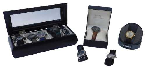 A group of gentlemen's fashion watches, to include Citizen, Timex, Casio, Rotary, and others,...
