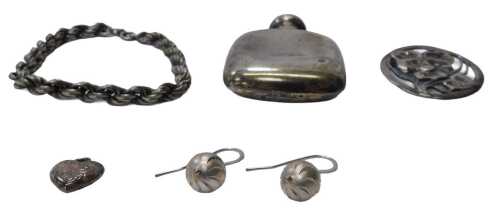 A small collection of silver and other jewellery, comprising a pair of silver ball drop earrings,...
