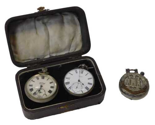 Two pocket watches and a lighter, comprising a 19thC silver pocket watch, by JW Benson of London,...