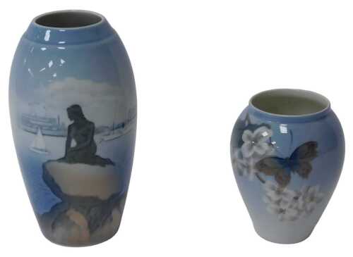 A Royal Copenhagen porcelain vase, of cylindrical form, decorated with the statue of the Little...