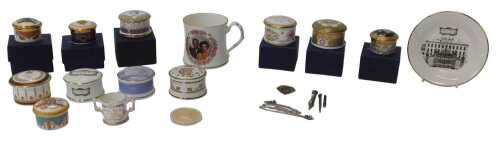 A group of Royal Worcester porcelain trinket boxes, some Royal related, together with a Royal...