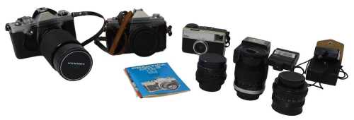 Optical-related equipment, to include a Praktica MTL3 camera with a F=80-200mm lens, No. 781964,...