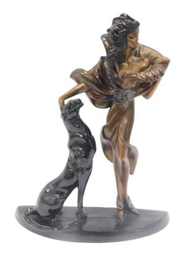 An Austin Sculptures resin figure modelled as Feline Mystique, on a D-shaped base, stamped, 51cm...