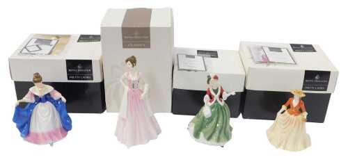 Four Royal Doulton porcelain figures, modelled as Sara HN4720, Christmas Day HN4757, Autumn...