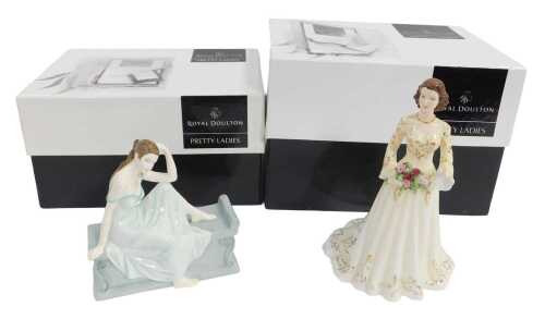 Two Royal Doulton Pretty Ladies porcelain figures, modelled as The Bride HN5035, and...