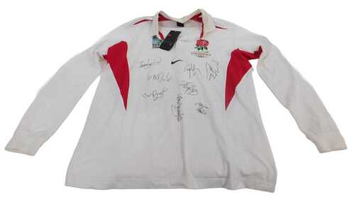 A World Cup Champions 2003 Nike England Rugby shirt, bearing various signatures.