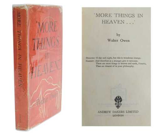 Owen (Walter). More Things in Heaven..., first edition, publisher's boards, dust jacket, 8vo,...
