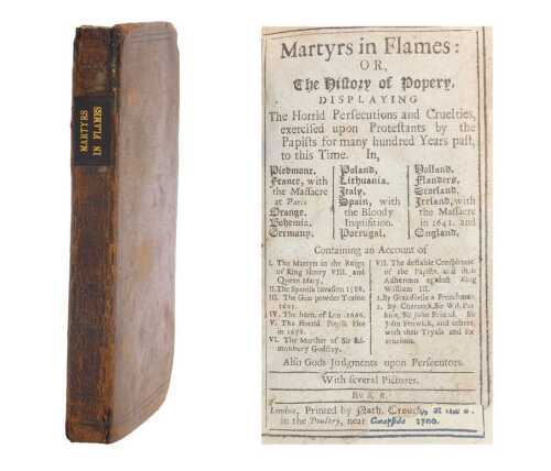 "Robert Burton", pseud. Martyrs in Flames: or, The History of Popery, facsimile frontispiece,...