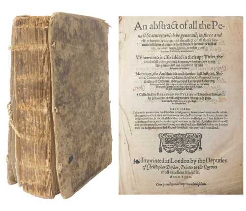 Poulton (Ferdinando). An Abstract of all the Penall Statutes, collected by Fardinando Pulton of...