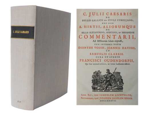 Caesar (Gaius Julius). De Bellis Gallico et Civili Pompeiano, 2 vol in 1, title I red and black,...