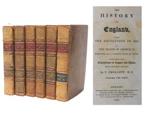 Smollett (Tobias). The History of England, 6 vols, contemporary mottled calf, for R. Scholey et...