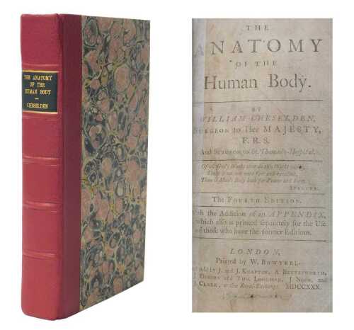Cheselden (William). The Anatomy of the Human Body, 4th edition, half red over patterned boards,...