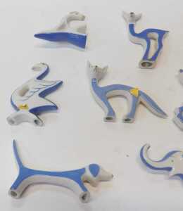 A group of Royal Dux stylised animal figures, in white and blue glaze, to include a cat, 10cm... - 3