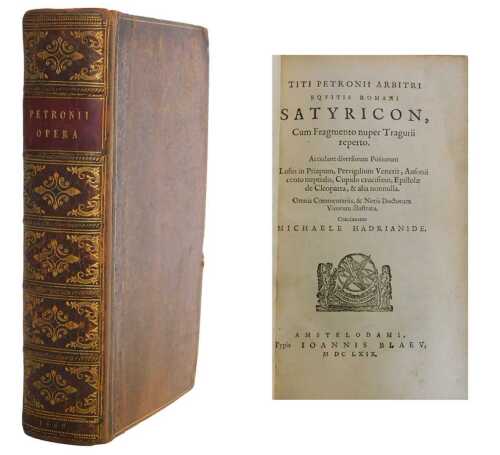 Arbiteer (Petronius). The Satyricon & Tagurian Fragment, rebound in leather, 8vo, Joannes Blaeu,...