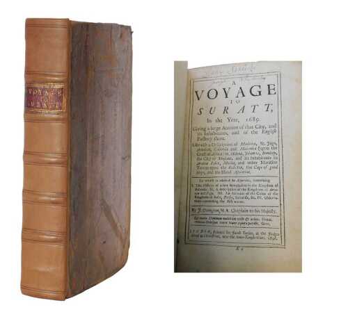 Ovington (J.M.A.). A Voyage to Surat in the Year 1689, lacking one folding plate, contemporary...