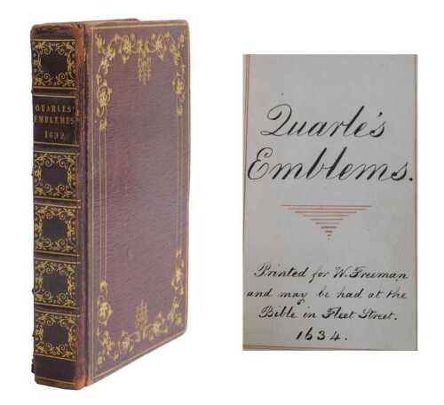 Quarles (Francis). Emblemes, engraved plates, contemporary straight grained morocco, 8vo,...