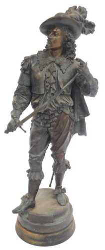 A late 19thC spelter figure modelled as Don Juan, raised on a socle base, with title plate, 94cm...