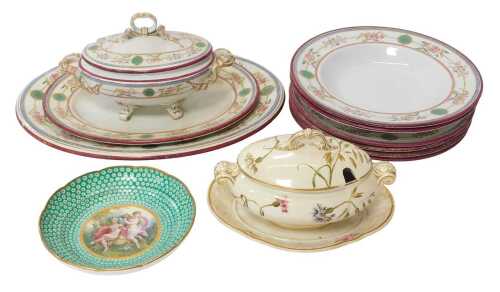 19thC ceramics, to include a pottery part dinner service, each piece decorated with a band of...