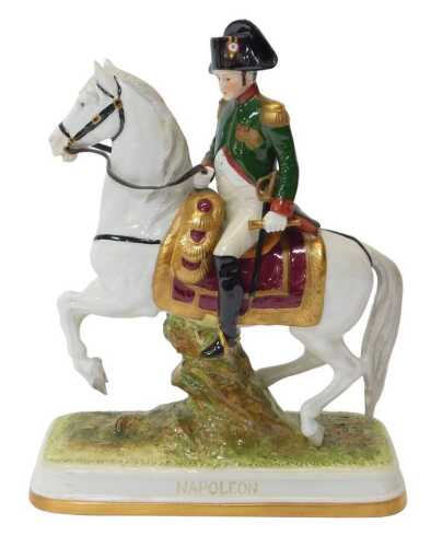 A Continental porcelain figure of Napoleon, modelled on horseback, 27cm high.