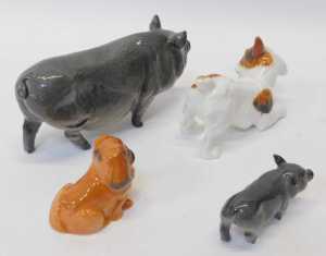 Four Royal Doulton ceramic animal figures, comprising a Vietnamese pot bellied pig, 8cm high,... - 2