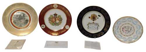 A group of commemorative porcelain plates, to include a Spode The Royal Wedding plate to...