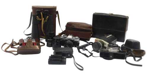 Cameras and optical related equipment, to include a Minolta 7S camera, a Minolta XG-M camera,...