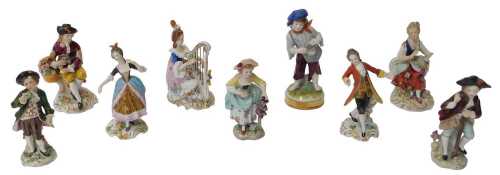 A group of Continental porcelain figures in 18thC dress, to include Sitzendorf and others, the...